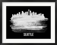 Framed Seattle Skyline Brush Stroke White