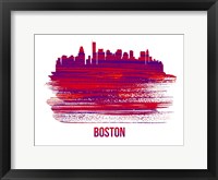 Framed Boston Skyline Brush Stroke Red