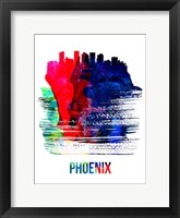 Framed Phoenix Skyline Brush Stroke Watercolor