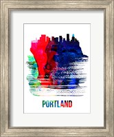 Framed Portland Skyline Brush Stroke Watercolor