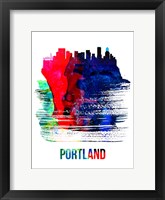 Framed Portland Skyline Brush Stroke Watercolor