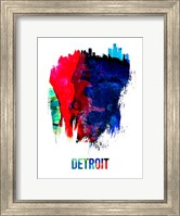Framed Detroit Skyline Brush Stroke Watercolor