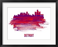 Framed Detroit Skyline Brush Stroke Red