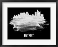 Framed Detroit Skyline Brush Stroke White