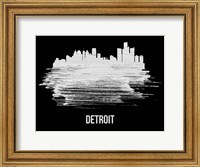 Framed Detroit Skyline Brush Stroke White