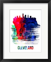 Framed Cleveland Skyline Brush Stroke Watercolor
