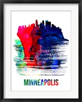 Framed Minneapolis Skyline Brush Stroke Watercolor