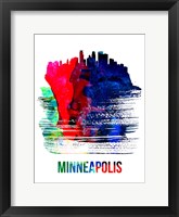 Framed Minneapolis Skyline Brush Stroke Watercolor