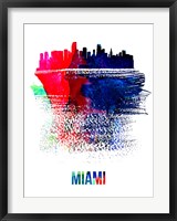 Framed Miami Skyline Brush Stroke Watercolor