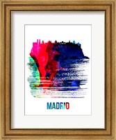 Framed Madrid Skyline Brush Stroke Watercolor