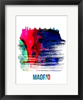 Framed Madrid Skyline Brush Stroke Watercolor