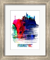 Framed Frankfurt Skyline Brush Stroke Watercolor