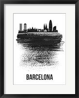 Framed Barcelona Skyline Brush Stroke Black