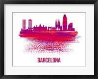 Framed Barcelona Skyline Brush Stroke Red