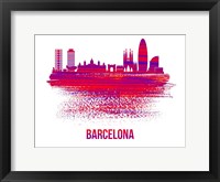 Framed Barcelona Skyline Brush Stroke Red