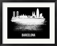 Framed Barcelona Skyline Brush Stroke White