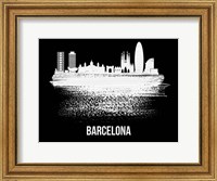 Framed Barcelona Skyline Brush Stroke White