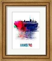 Framed Hamburg Skyline Brush Stroke Watercolor