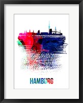 Framed Hamburg Skyline Brush Stroke Watercolor