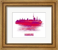 Framed Hamburg Skyline Brush Stroke Red