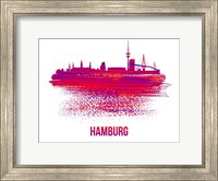 Framed Hamburg Skyline Brush Stroke Red