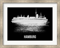 Framed Hamburg Skyline Brush Stroke White