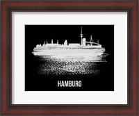 Framed Hamburg Skyline Brush Stroke White