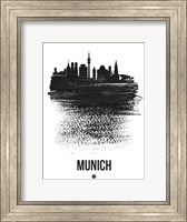 Framed Munich Skyline Brush Stroke Black