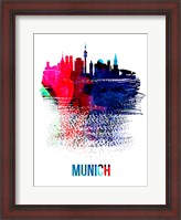 Framed Munich Skyline Brush Stroke Watercolor