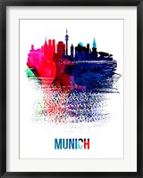 Framed Munich Skyline Brush Stroke Watercolor