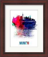 Framed Munich Skyline Brush Stroke Watercolor