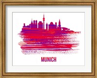 Framed Munich Skyline Brush Stroke Red