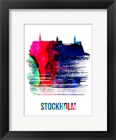 Framed Stockholm Skyline Brush Stroke Watercolor