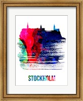 Framed Stockholm Skyline Brush Stroke Watercolor