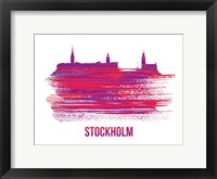 Framed Stockholm Skyline Brush Stroke Red