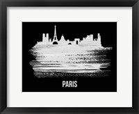 Framed Paris Skyline Brush Stroke White