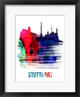 Framed Stuttgart Skyline Brush Stroke Watercolor