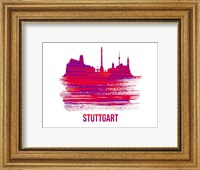 Framed Stuttgart Skyline Brush Stroke Red
