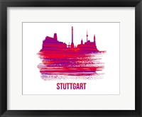 Framed Stuttgart Skyline Brush Stroke Red