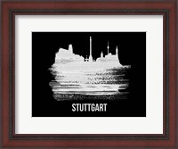 Framed Stuttgart Skyline Brush Stroke White