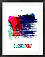Framed Dusseldorf Skyline Brush Stroke Watercolor