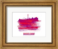 Framed Dusseldorf Skyline Brush Stroke Red