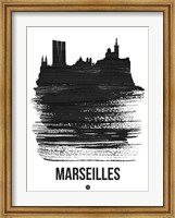 Framed Marseilles Skyline Brush Stroke Black