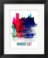 Framed Marseilles Skyline Brush Stroke Watercolor