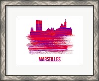Framed Marseilles Skyline Brush Stroke Red