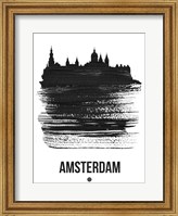 Framed Amsterdam Skyline Brush Stroke Black
