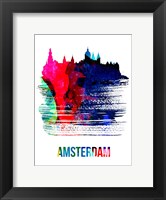 Framed Amsterdam Skyline Brush Stroke Watercolor