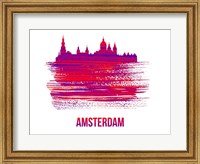 Framed Amsterdam Skyline Brush Stroke Red