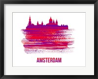 Framed Amsterdam Skyline Brush Stroke Red