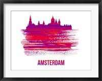 Framed Amsterdam Skyline Brush Stroke Red